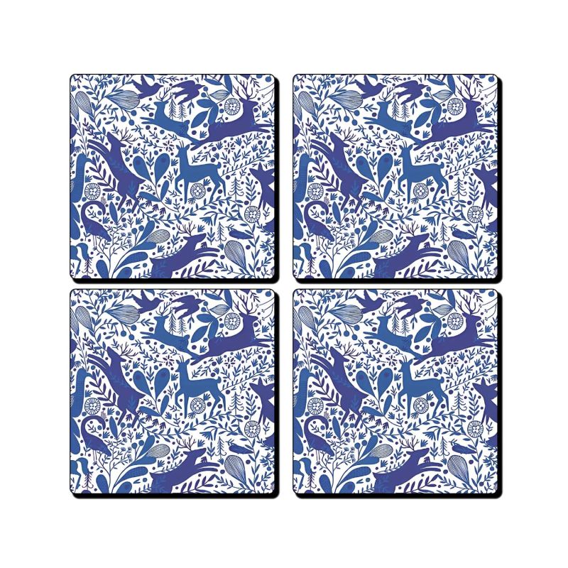 Wooden Coaster Set of 4 Printed Coaster Coffee and Tea Coasters for Office Table Wooden Coasters for Home Dining Table Coasters